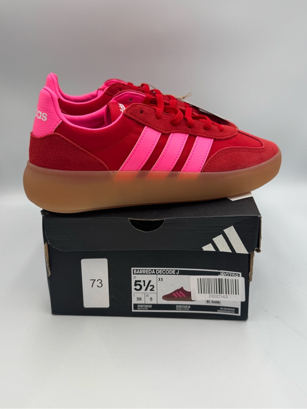 Adidas Barreda Decode J Kids 5.5 Red Pink Gum Sneakers JR0759 New in Box